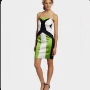 🟣 JAX Green White & Black Strapless Midi Dress size 8